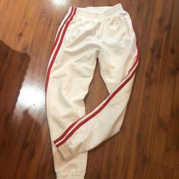 John Galt White and red striped fleece lined joggers - Picture 1 of 4